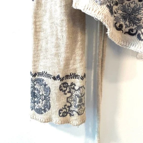 Biya Beige and Blue Women's Embroidered Cardigan - Picture 3 of 7